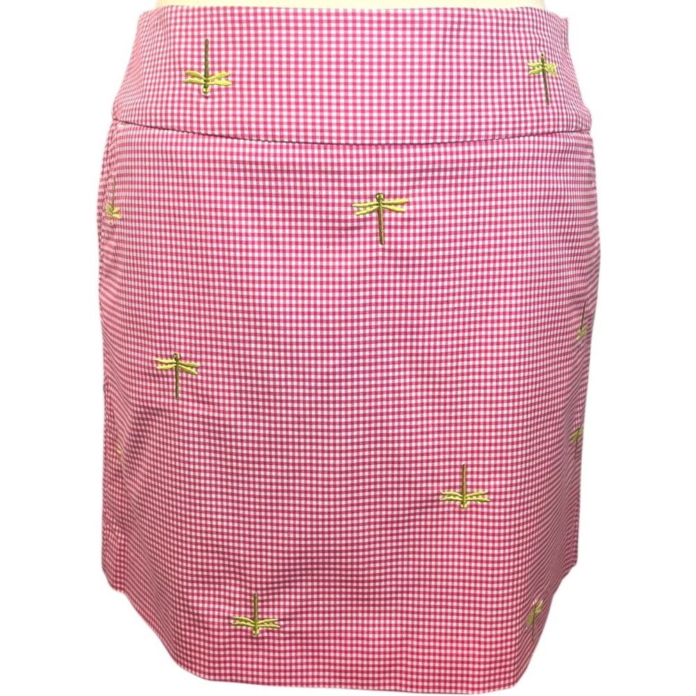 J.Crew Dragonfly Embroidered Pink Gingham Mini Skirt Pockets Size 2
